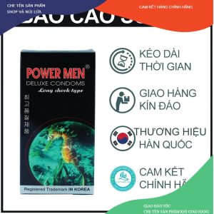 Bao Cao Su Gân, Gai, Bi, Chống Xuất Tinh Sớm Powermen Cá Ngựa Hộp 12 Chiếc