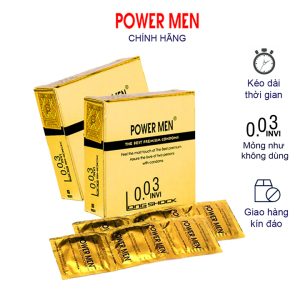 Alternative view of Bao Cao Su Power Men 0.03 Invi Long Shock, Siêu Mỏng, Tăng Thời Gian Quan Hệ, Hộp 12 Cái