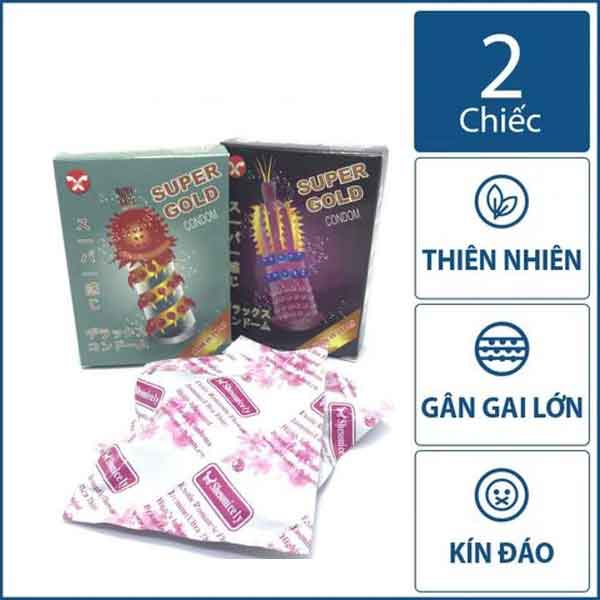 Bao Cao Su Supper Gold, Gân Gai, Siêu Kích Thích – Hộp 2 Cái