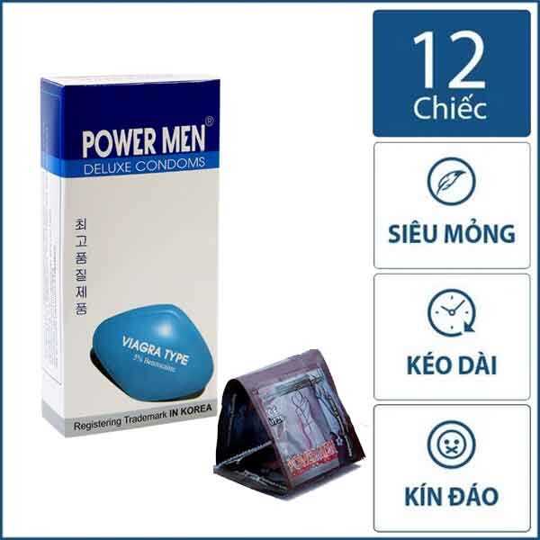 Bao Cao Su PowerMen Type – Hộp 12 Cái, Chống Xuất Tinh Sớm, Kéo Dài Quan Hệ