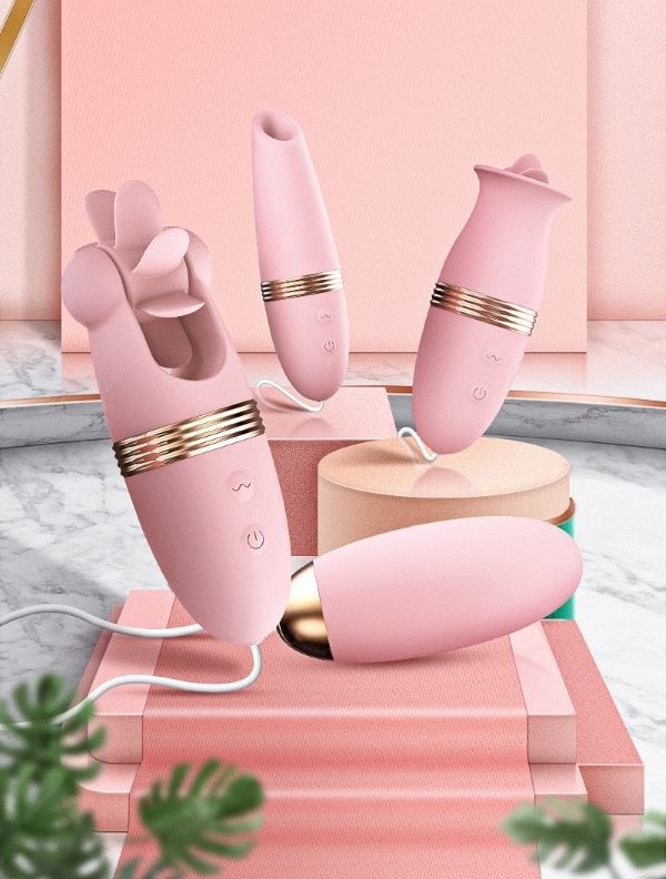 Bộ Trứng Rung LiLo 4 in1 Cao Cấp, Rung – Liếm – Xoay – Hút