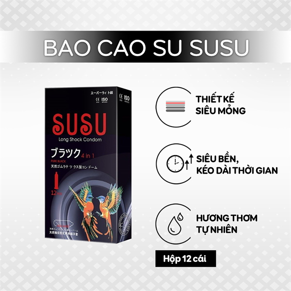 Bao Cao Su SUSU 4in1 - Kéo Dài Quan Hệ - Gai Nhẹ -HỘP 12 CÁI